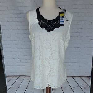Karl Lagerfeld Paris Floral Lace Blouse Black Collar NWT* Size XL